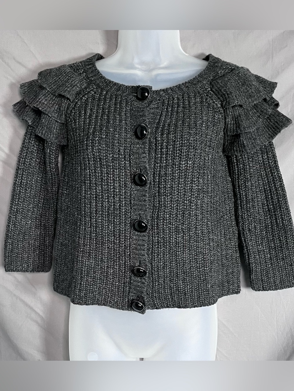 Watashi High Wool Blend Ruffle Shoulder Cropped Cardigan Sweater EU 42 US 4-6
